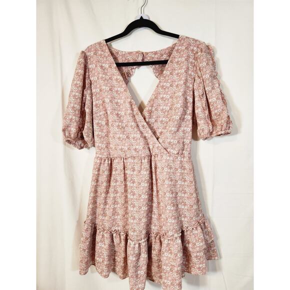 B. Darlin Y2K $70 Size 13 Pink White Ditzy Floral Fit & Flare Ruffle Hem Dress - Picture 1 of 11
